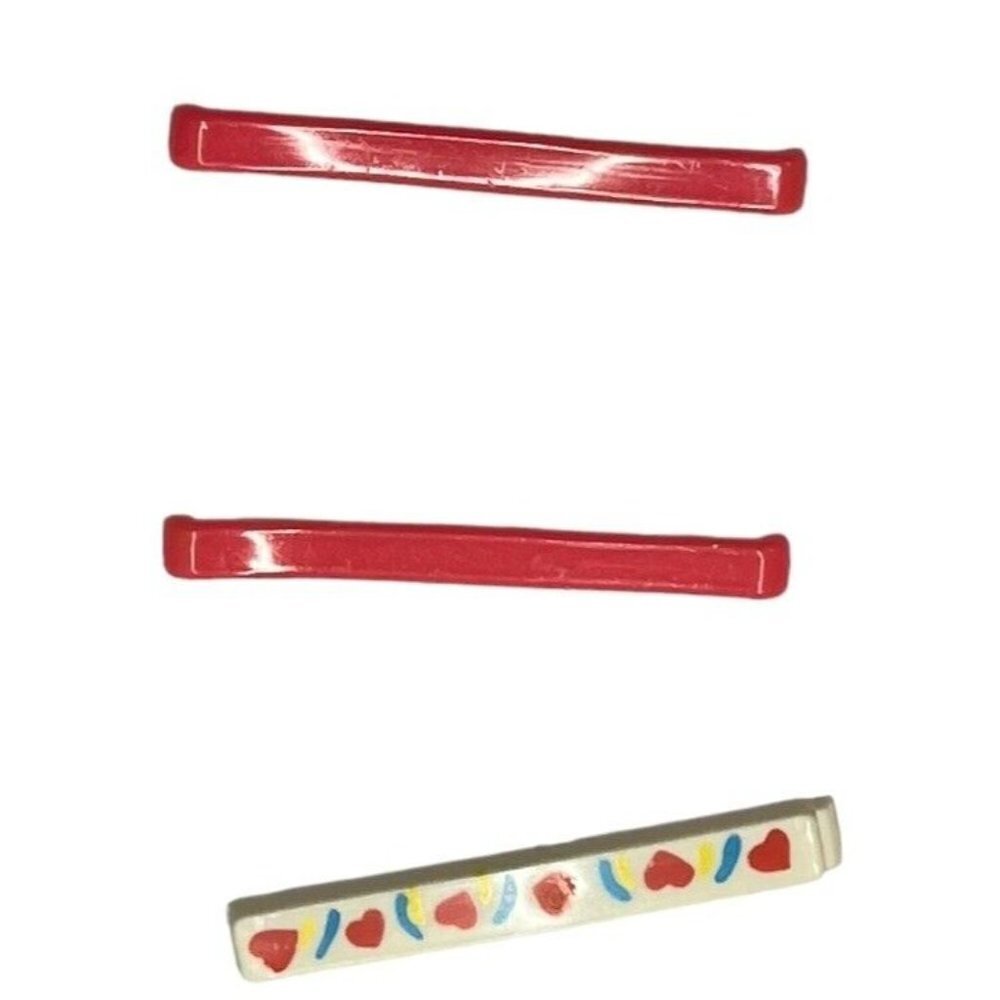 3 Vintage Barrettes Plastic Colorful 2 Pink 1 Hearts